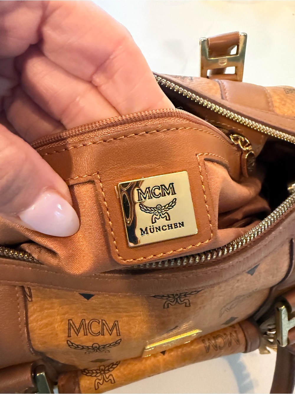 MCM Cognac Visetos Satchel with Gold Hardware - Picture 5 of 10